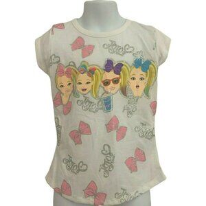 Nickelodeon Girls Graphic Tshirt Size 4 White JoJo Suva Glittery Pink Bows